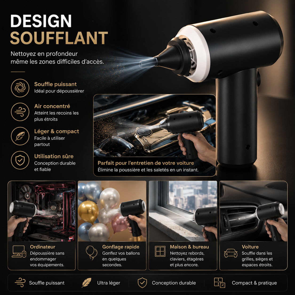 CleanJet™ - Aspirateur et souffleur d'air sans fil compact