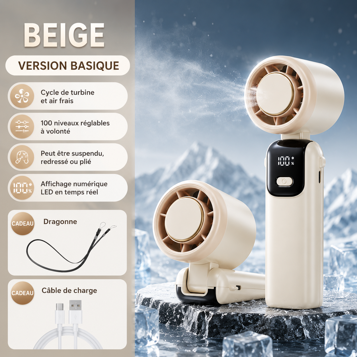 BreezeGo™ - Ventilateur portable à 100 vitesses