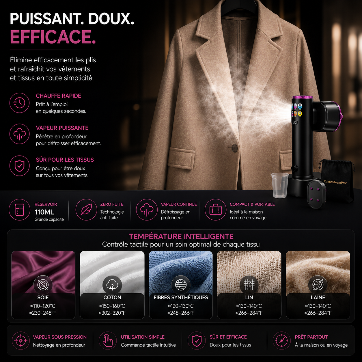 CalmaSteamPro™ - Système professionnel 2-en-1 pour vêtements