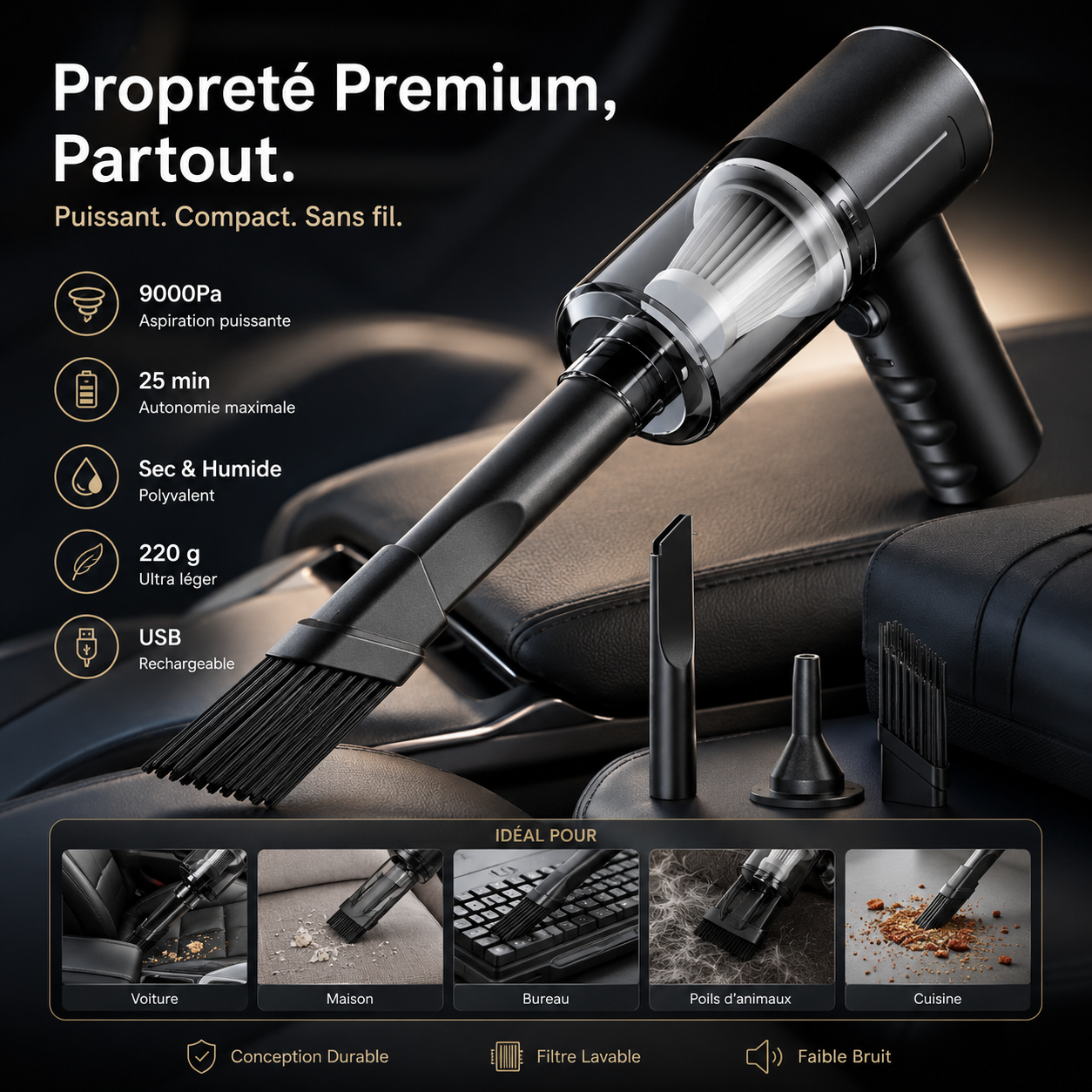 CleanJet™ - Aspirateur et souffleur d'air sans fil compact