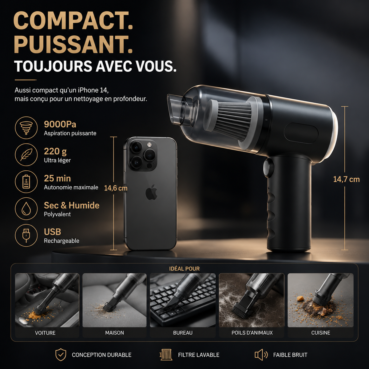 CleanJet™ - Aspirateur et souffleur d'air sans fil compact