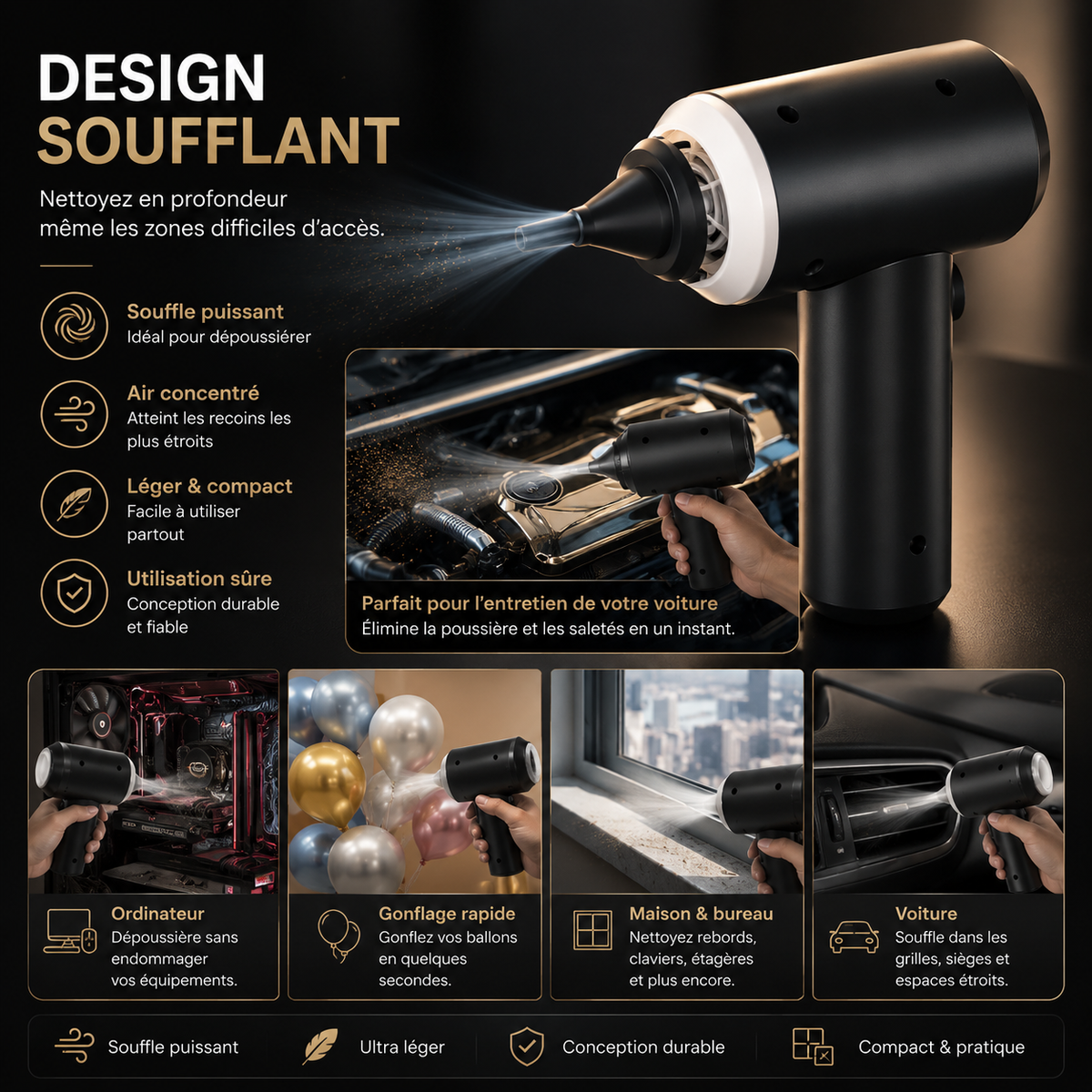CleanJet™ - Aspirateur et souffleur d'air sans fil compact