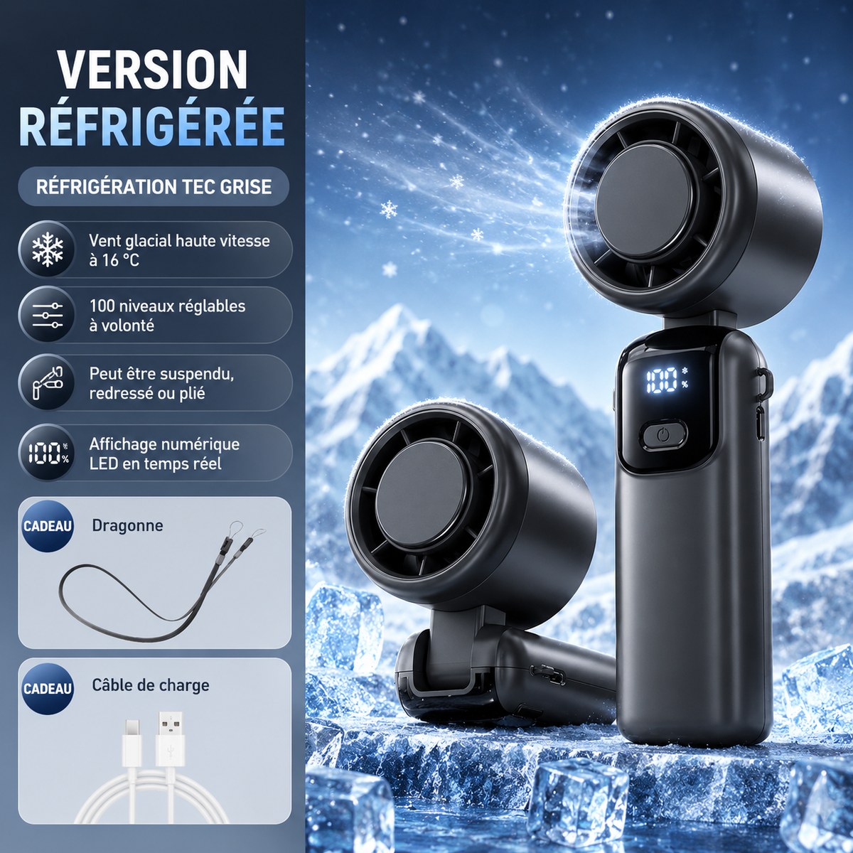 BreezeGo™ - Ventilateur portable à 100 vitesses