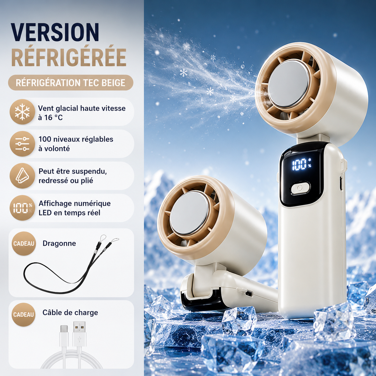 BreezeGo™ - Ventilateur portable à 100 vitesses