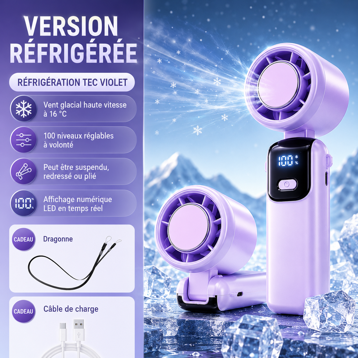 BreezeGo™ - Ventilateur portable à 100 vitesses