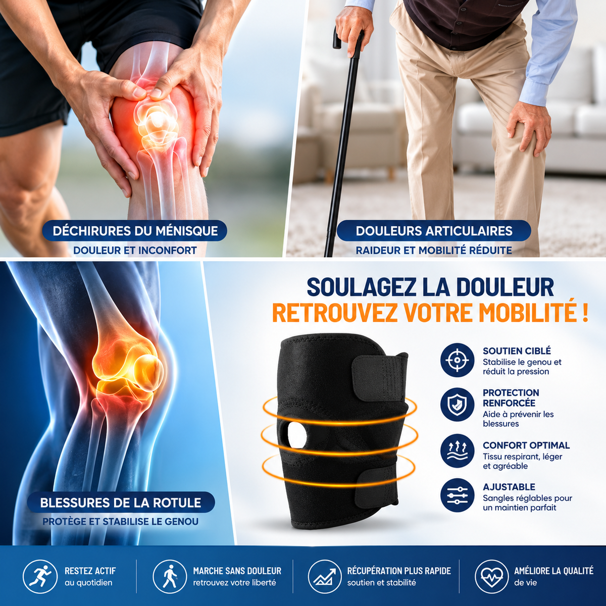 GenouFlex™ - Support de genou ajustable pour un confort au quotidien