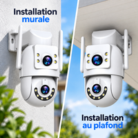 Comparaison des deux modes d'installation de la caméra blanche : fixation murale et fixation au plafond.