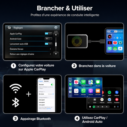 CarDisplay Connect Pro – Transformez CarPlay filaire en sans fil + diffusez vos applications sur l’écran de votre voiture