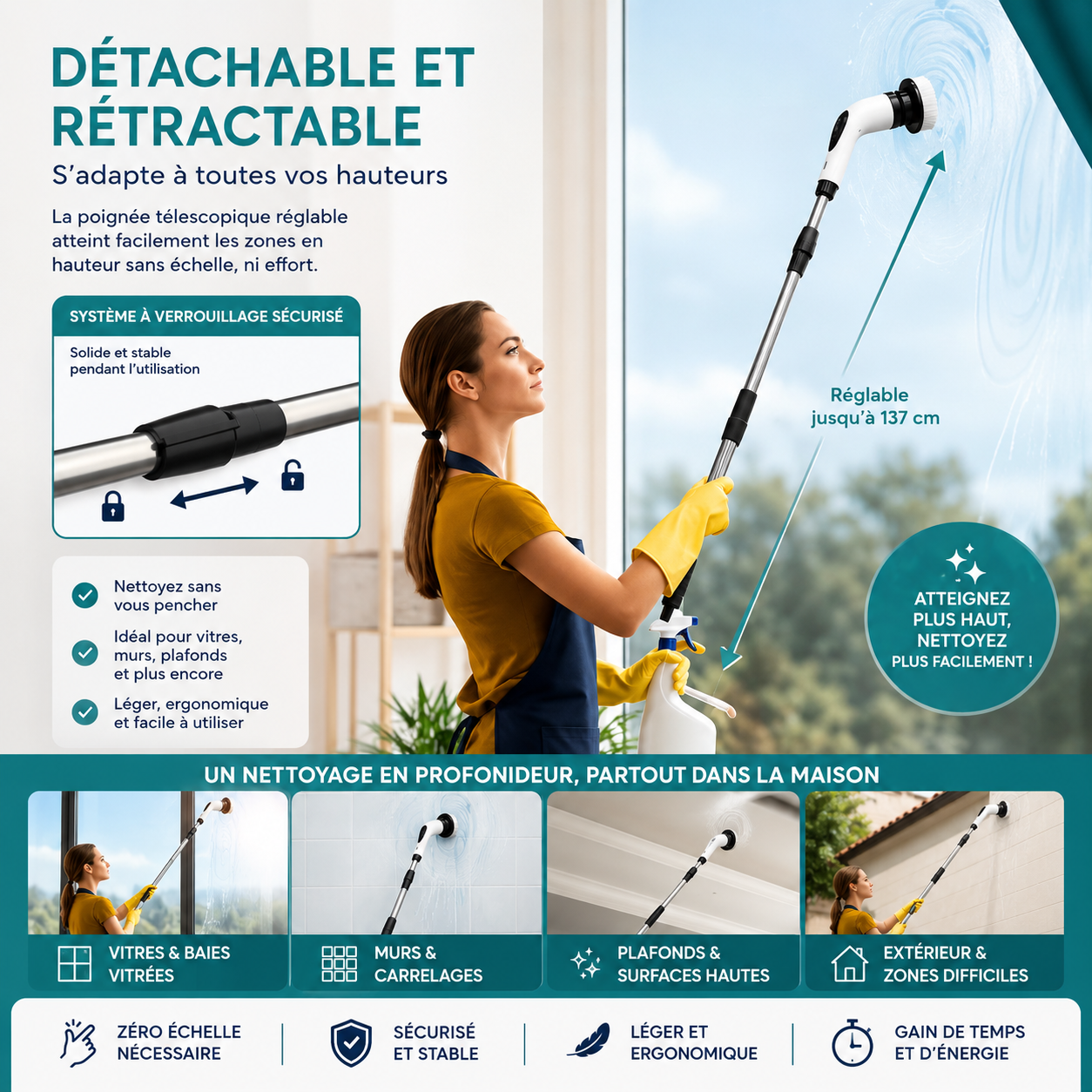 SpinEase™ – Brosse de nettoyage électrique sans fil 9-en-1
