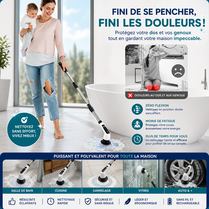 SpinEase™ – Brosse de nettoyage électrique sans fil 9-en-1
